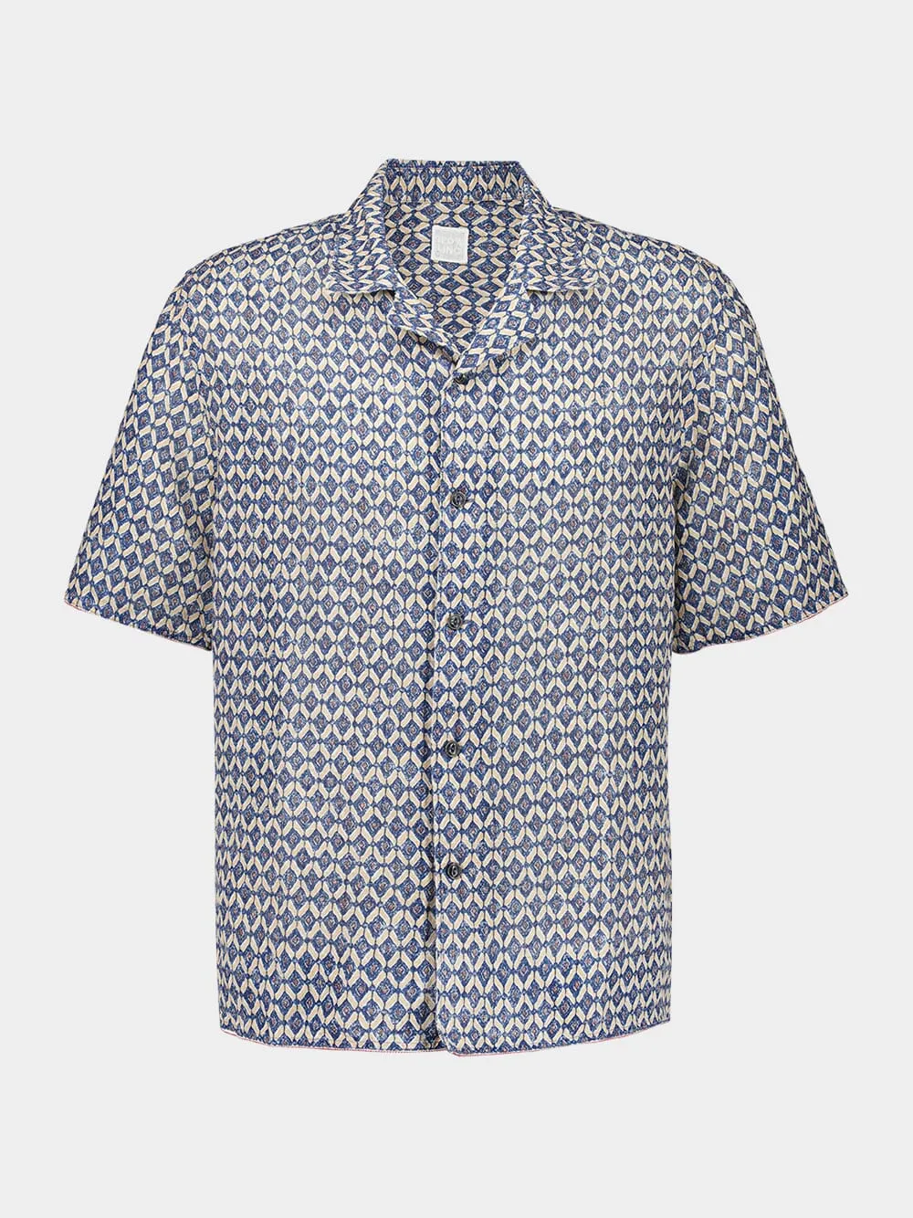 Washed Blue Print Linen Short-Sleeve Shirt sold by Fashion Clinic