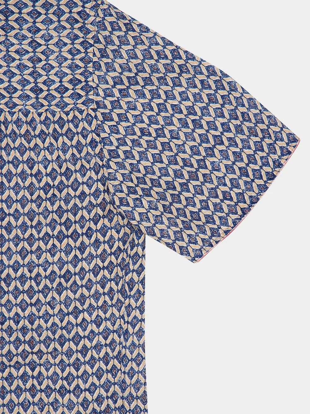 Washed Blue Print Linen Short-Sleeve Shirt sold by Fashion Clinic product image thumbnail 4