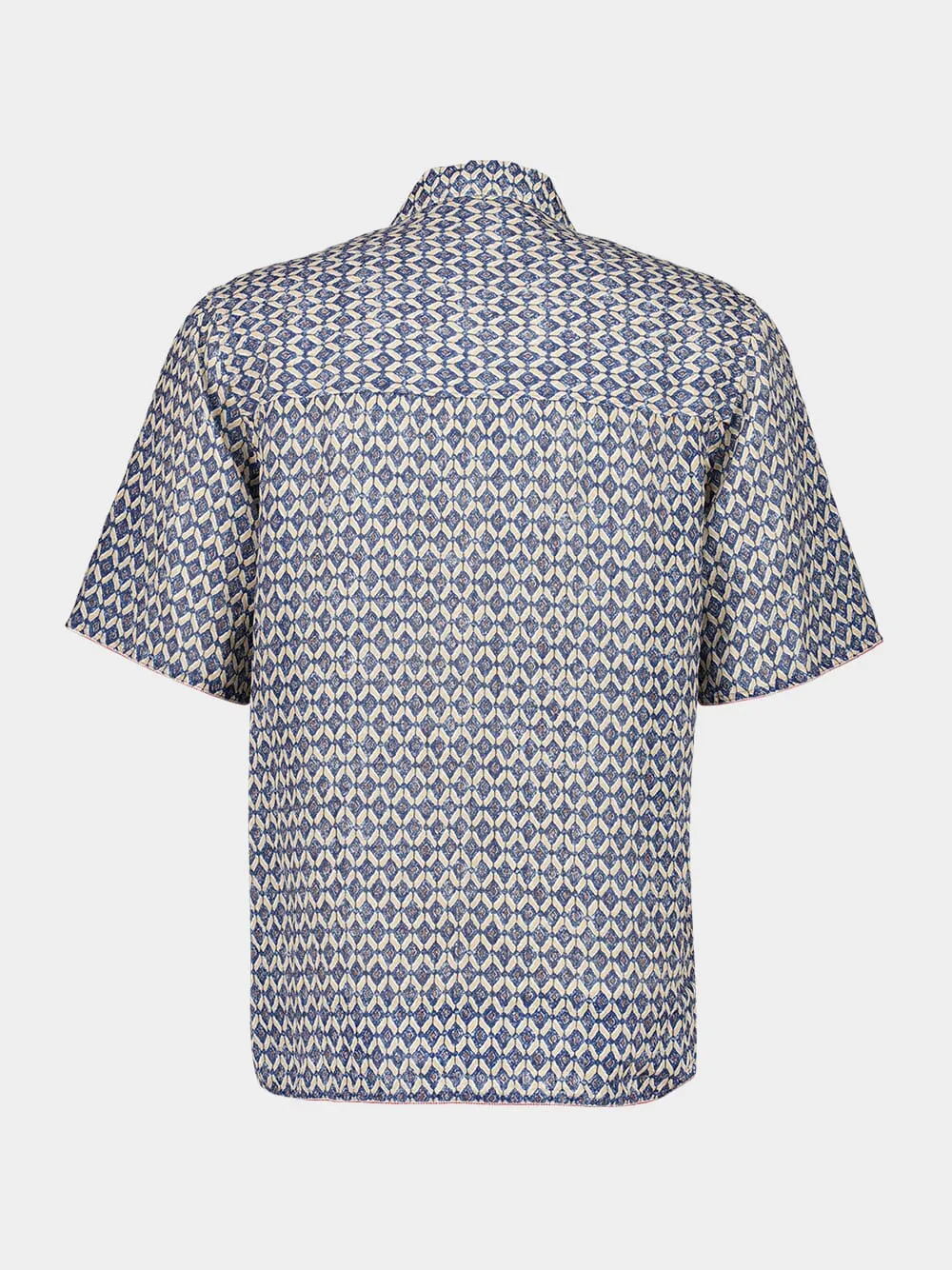 Washed Blue Print Linen Short-Sleeve Shirt sold by Fashion Clinic product image thumbnail 2