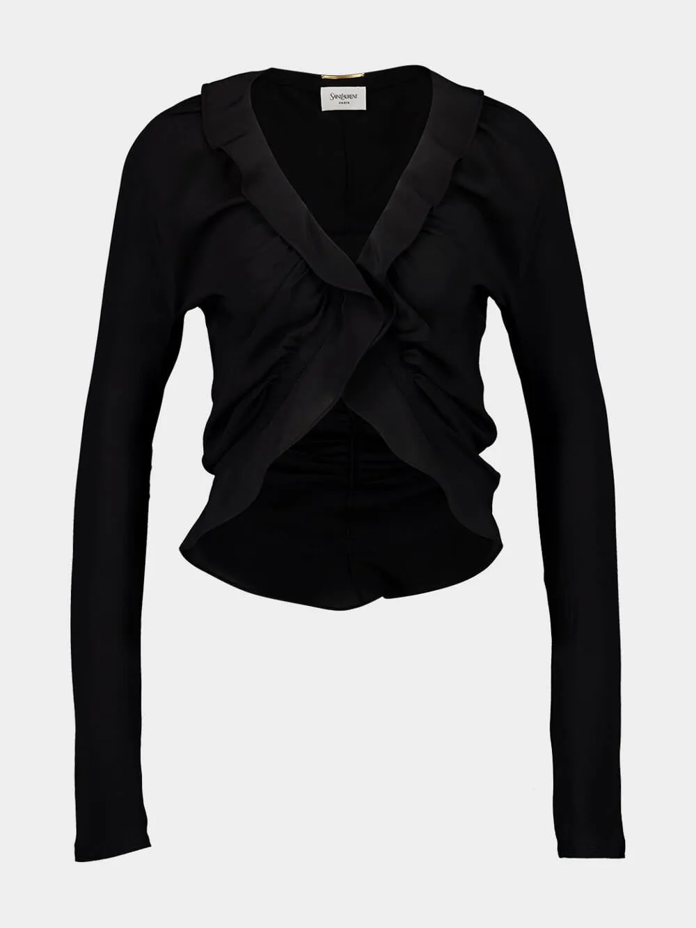 Black Ruffled Silk Crepe de Chine Blouse sold by Fashion Clinic