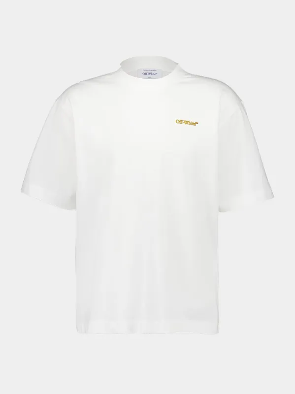 White and Citrus Tape Arrow Cotton T-Shirt sold by Fashion Clinic