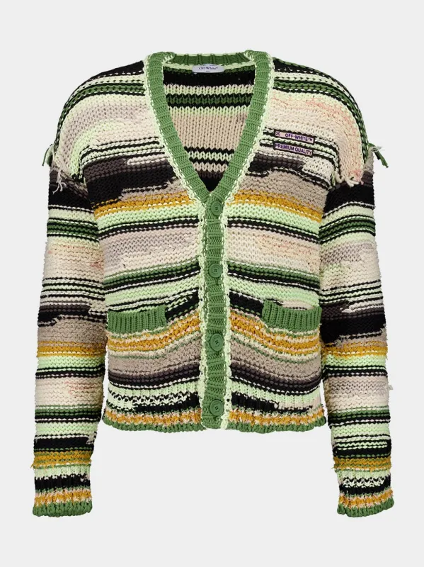 Green Premium Quality Striped Knit Cardigan sold by Fashion Clinic
