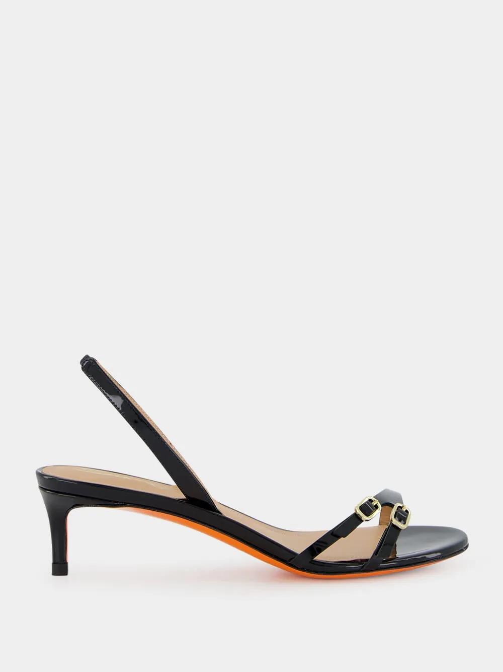 Black Virna Mid-Heel Leather Sandals sold by Fashion Clinic