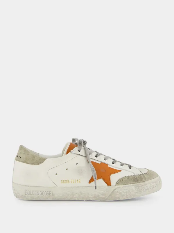 White and Orange Superstar Sneakers with Suede Heel sold by Fashion Clinic