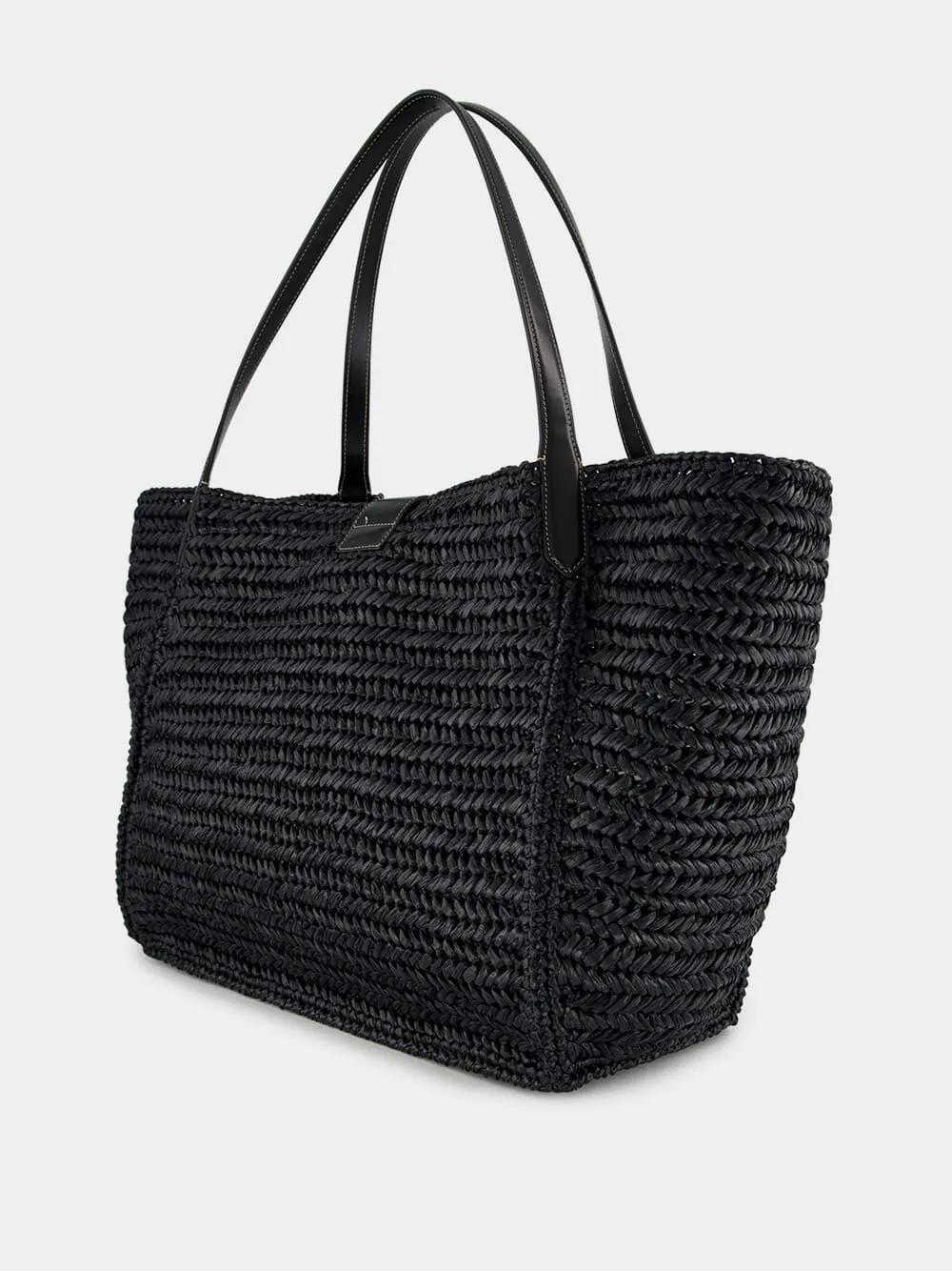 Black Tara Raffia and Leather Large Tote Bag sold by Fashion Clinic product image thumbnail 4