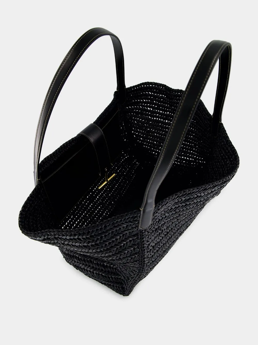 Black Tara Raffia and Leather Large Tote Bag sold by Fashion Clinic product image thumbnail 5