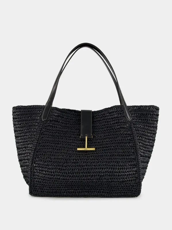 Black Tara Raffia and Leather Large Tote Bag made by Tom Ford