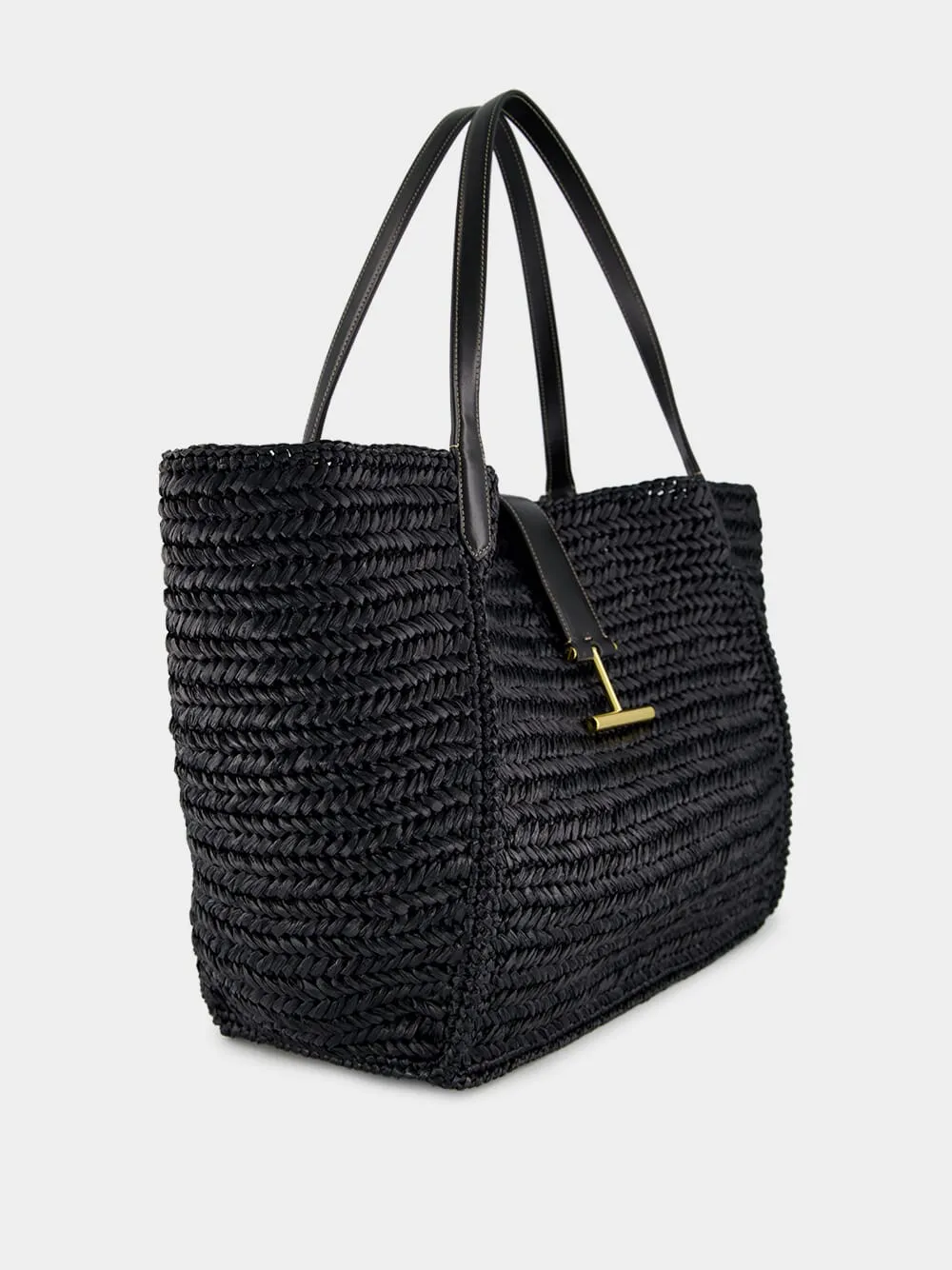 Black Tara Raffia and Leather Large Tote Bag sold by Fashion Clinic product image thumbnail 2
