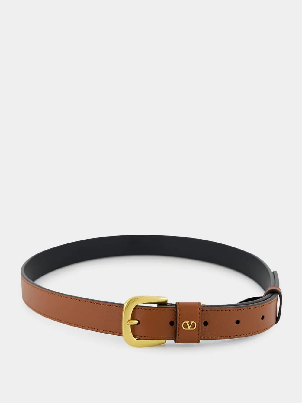 Deep Caramel VLogo Leather Belt sold by Fashion Clinic