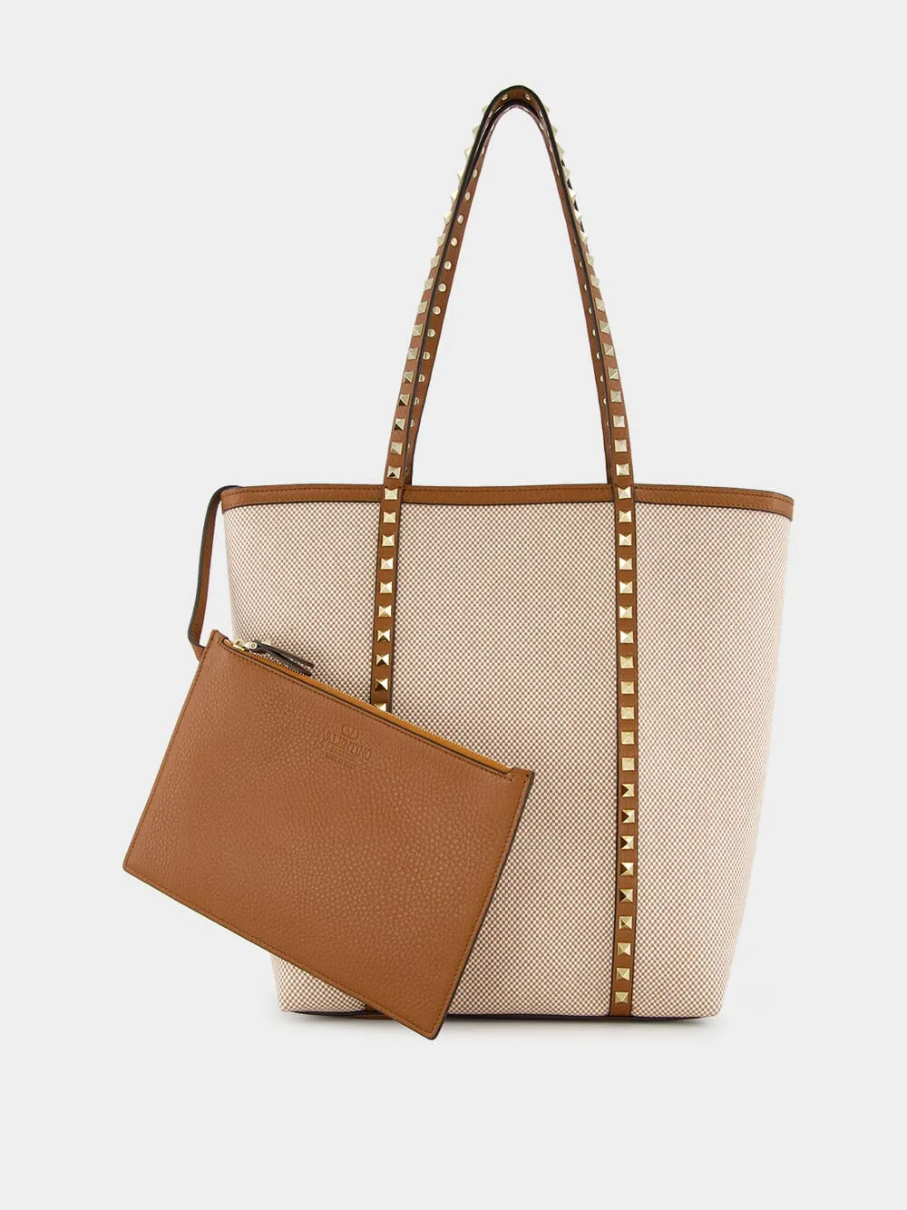 Natural and Tobacco Canvas Rockstud Tote Bag sold by Fashion Clinic product image thumbnail 2