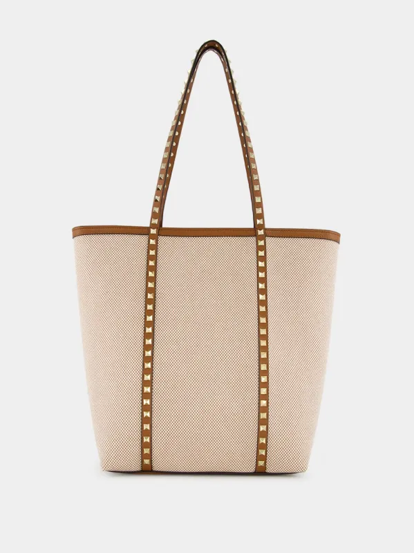 Natural and Tobacco Canvas Rockstud Tote Bag sold by Fashion Clinic