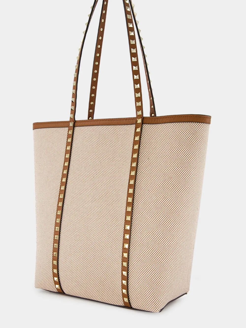 Natural and Tobacco Canvas Rockstud Tote Bag sold by Fashion Clinic product image thumbnail 5