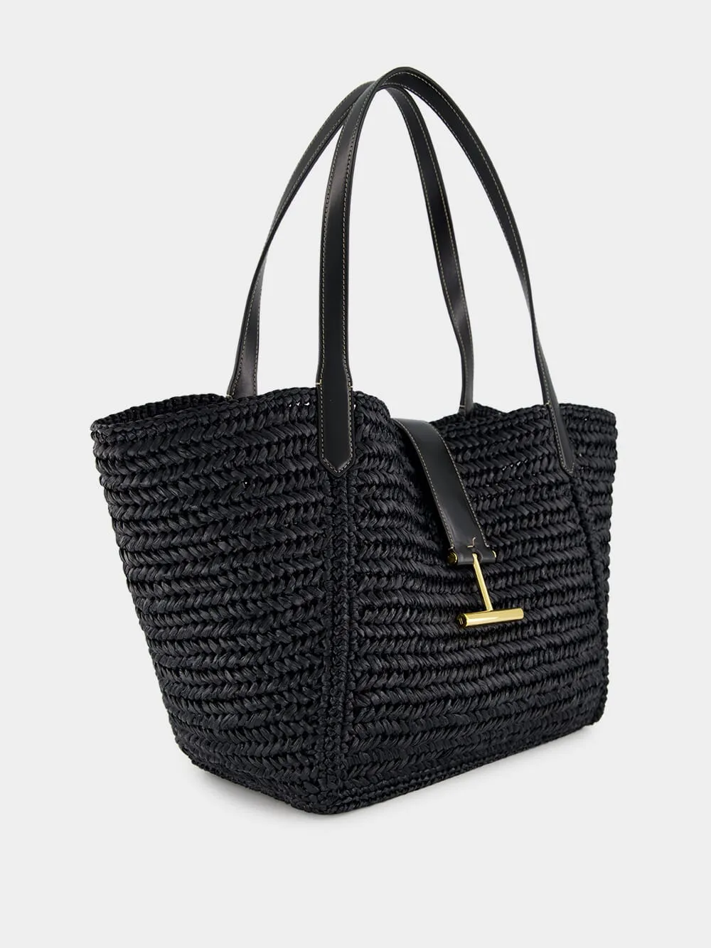 Black Raffia and Leather Tote sold by Fashion Clinic product image thumbnail 3