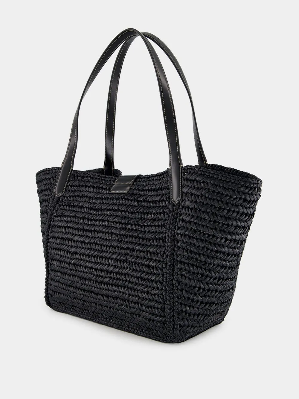 Black Raffia and Leather Tote sold by Fashion Clinic product image thumbnail 5