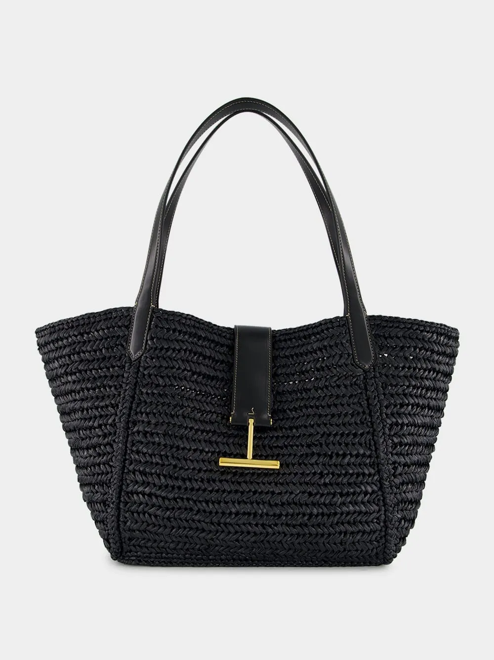 Black Raffia and Leather Tote sold by Fashion Clinic
