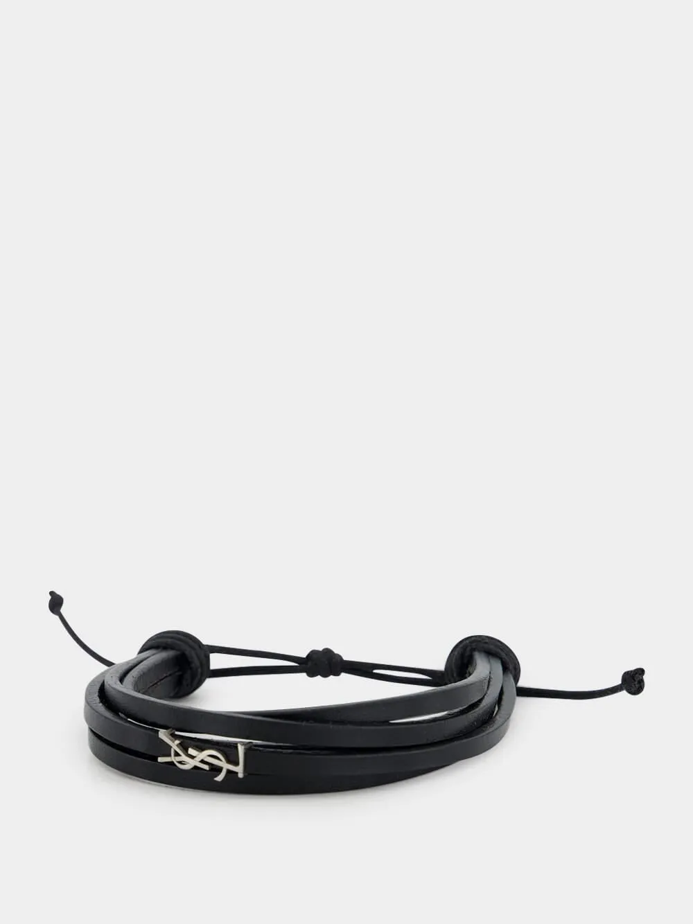 Black Leather Cassandre Bracelet sold by Fashion Clinic