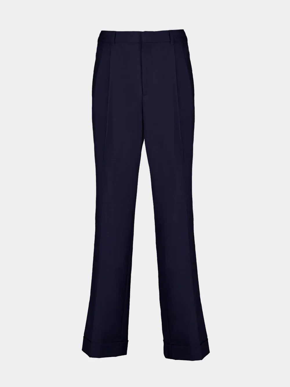 Navy Wool Tailored Pleated Trousers sold by Fashion Clinic