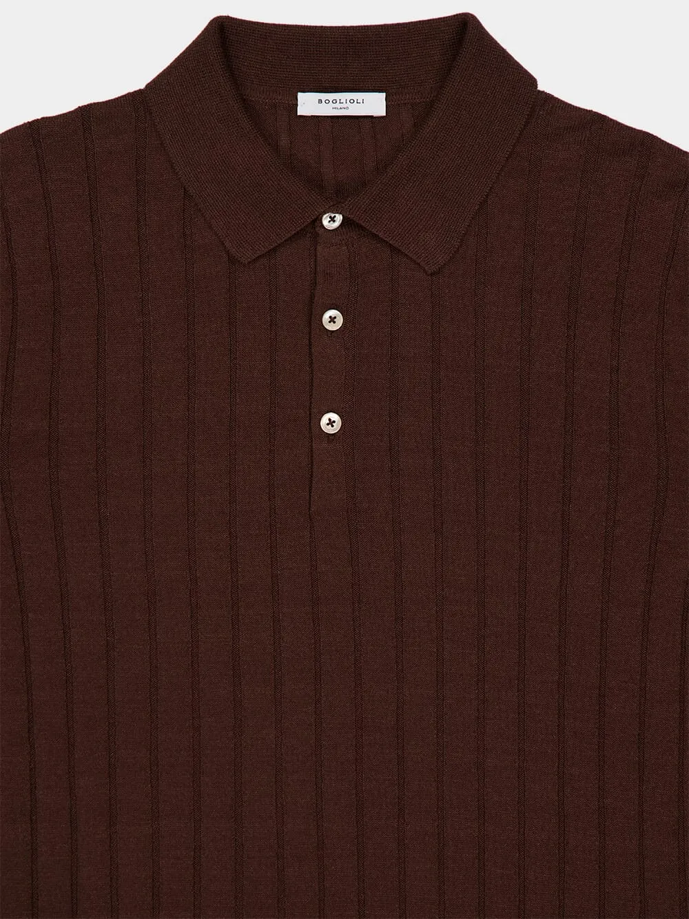 Brown Ribbed Linen-Cotton Polo Shirt sold by Fashion Clinic product image thumbnail 3