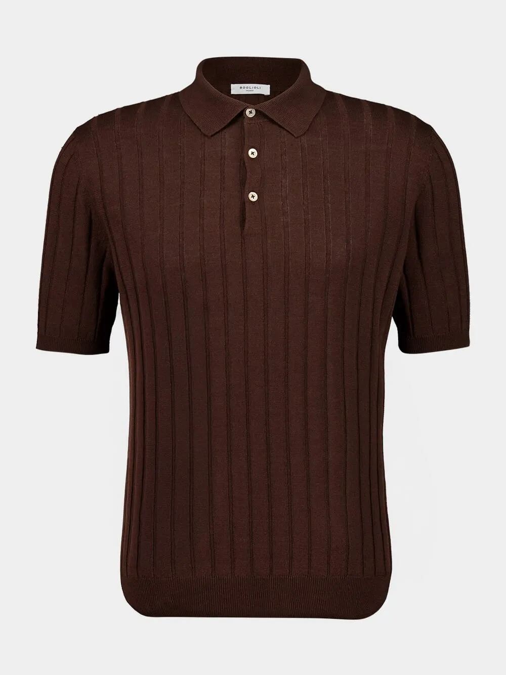 Brown Ribbed Linen-Cotton Polo Shirt sold by Fashion Clinic