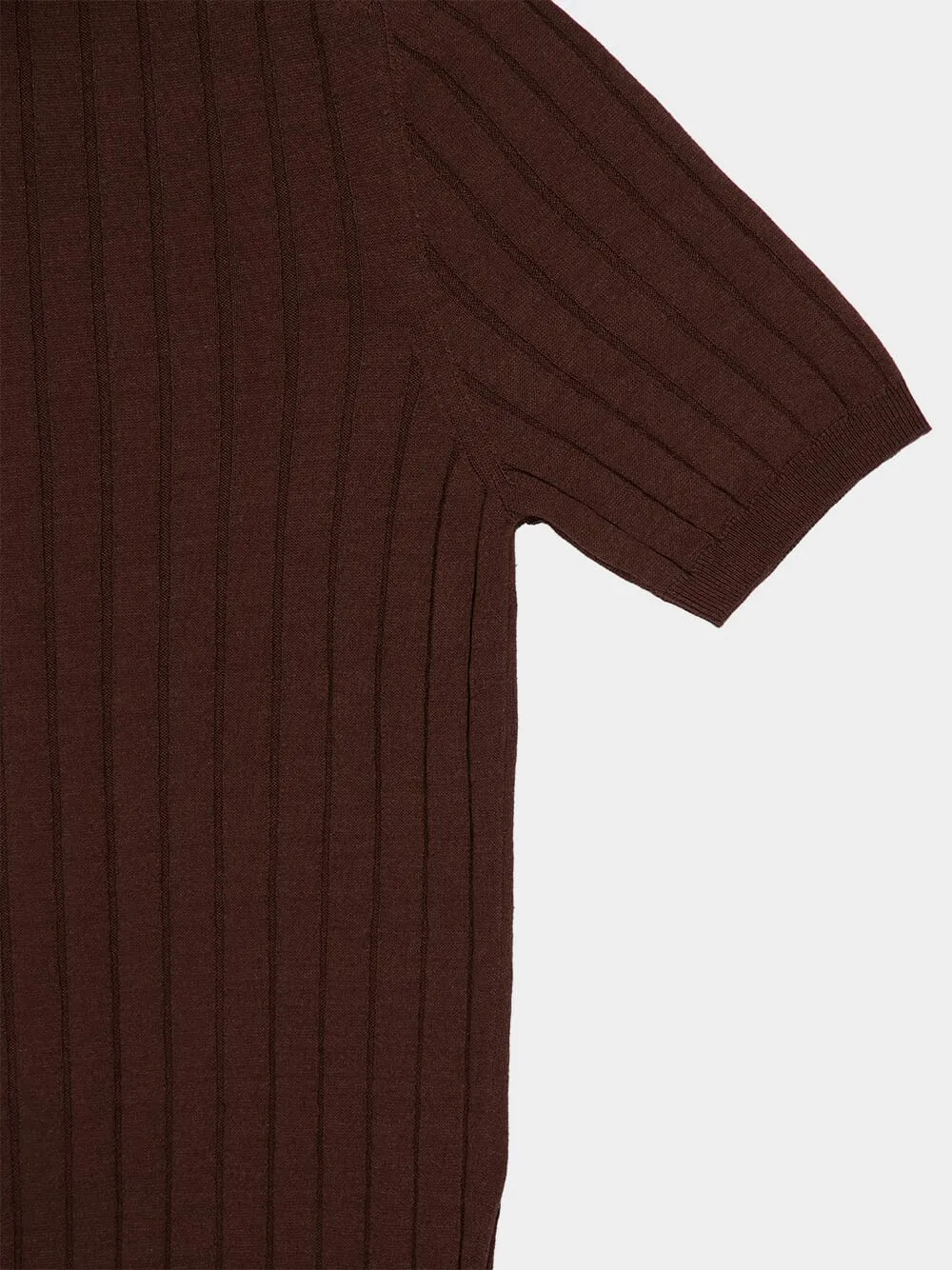 Brown Ribbed Linen-Cotton Polo Shirt sold by Fashion Clinic product image thumbnail 4