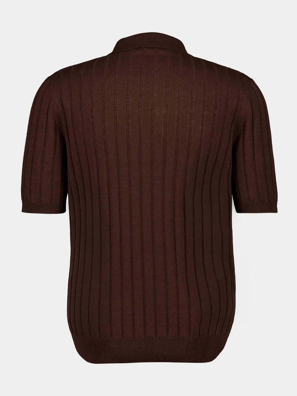 Brown Ribbed Linen-Cotton Polo Shirt sold by Fashion Clinic product image thumbnail 2