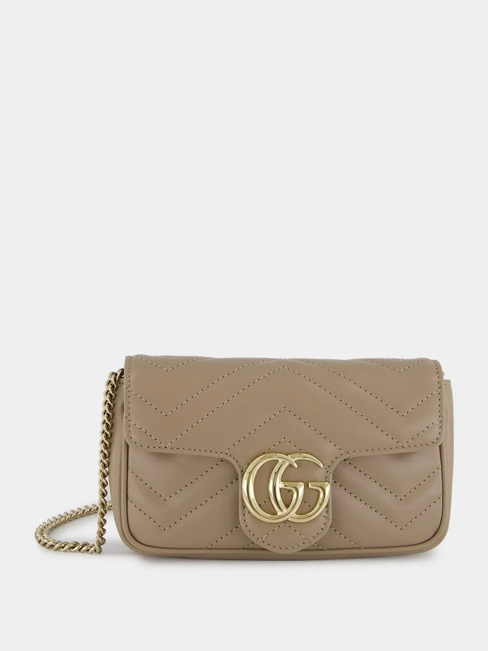 Taupe Leather GG Marmont Super Mini Bag sold by Fashion Clinic