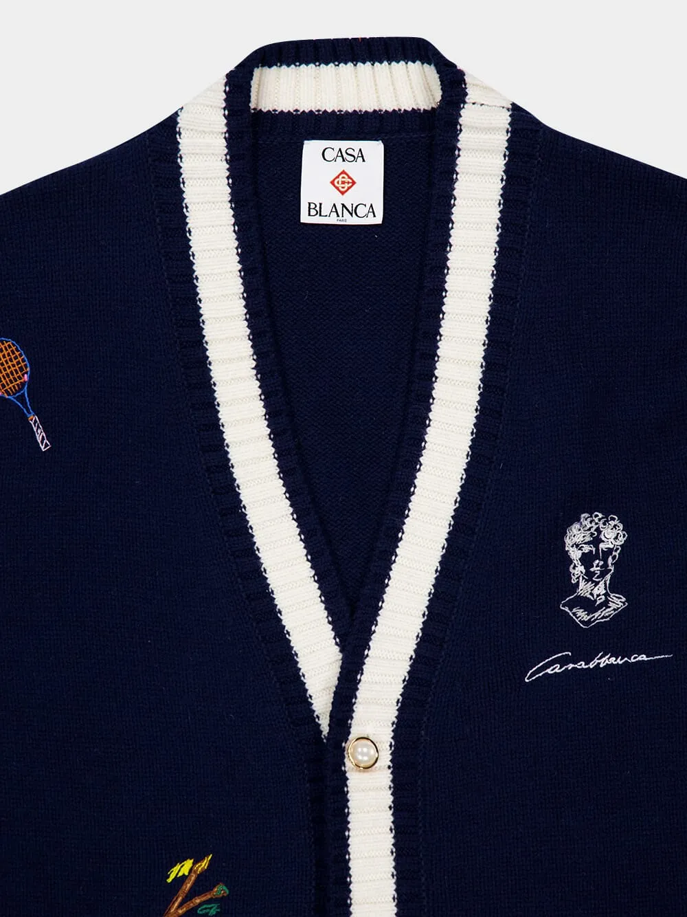 Navy Embroidered Wool-Cashmere Cardigan sold by Fashion Clinic product image thumbnail 3