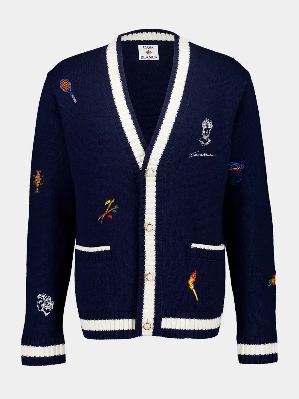Navy Embroidered Wool-Cashmere Cardigan sold by Fashion Clinic