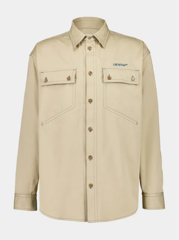 Beige Overshirt in Cotton with Stitch Details sold by Fashion Clinic