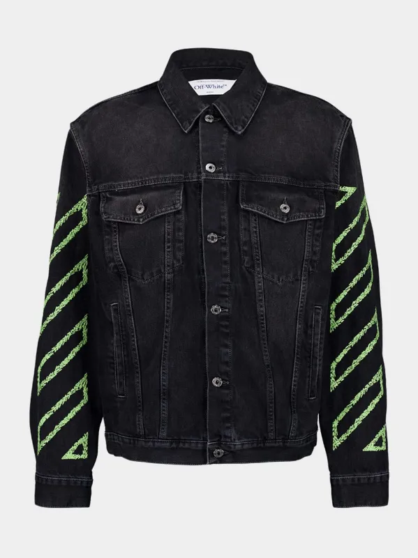Black Arrow Denim Jacket with Stitch Detailing sold by Fashion Clinic