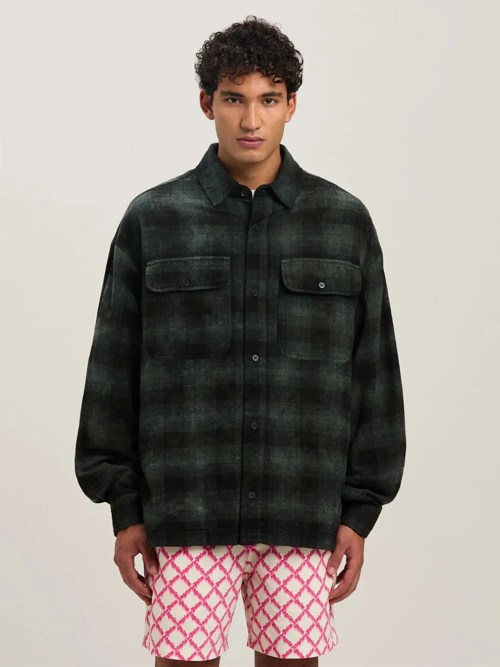 Military Green Curved Logo Check Shirt sold by Fashion Clinic product image thumbnail 2
