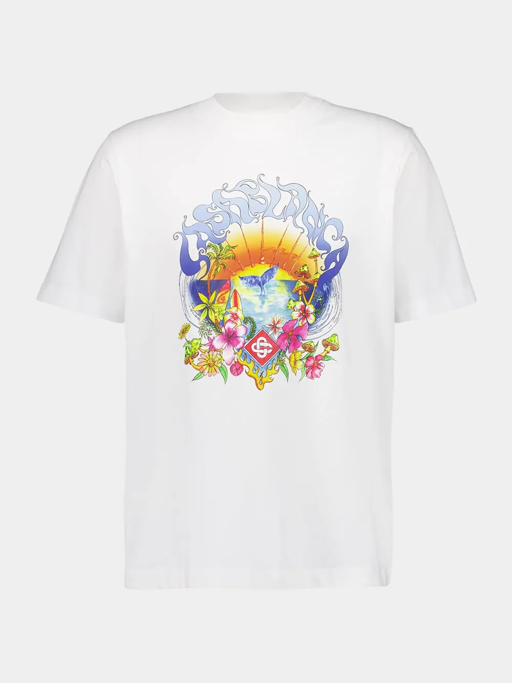Surf Trip Print White Organic Cotton T-Shirt sold by Fashion Clinic