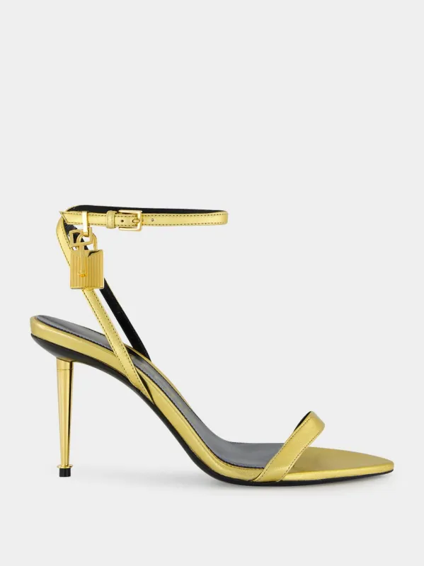 Gold Laminated Padlock Naked Sandal sold by Fashion Clinic