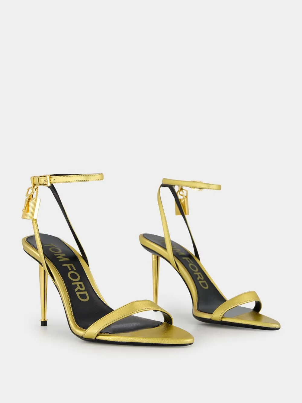 Gold Laminated Padlock Naked Sandal sold by Fashion Clinic product image thumbnail 3