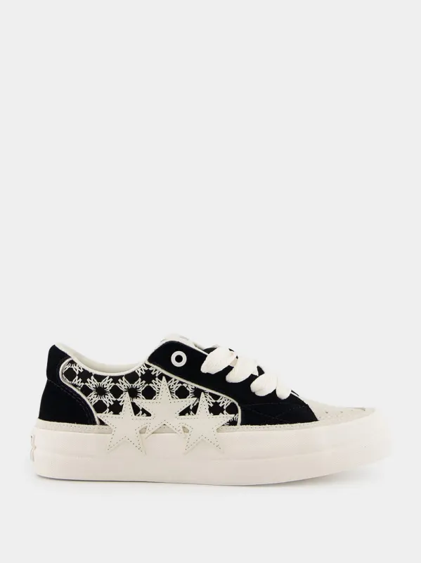 Black Sunset Skate Cotton Leather Low-Top Sneakers sold by Fashion Clinic