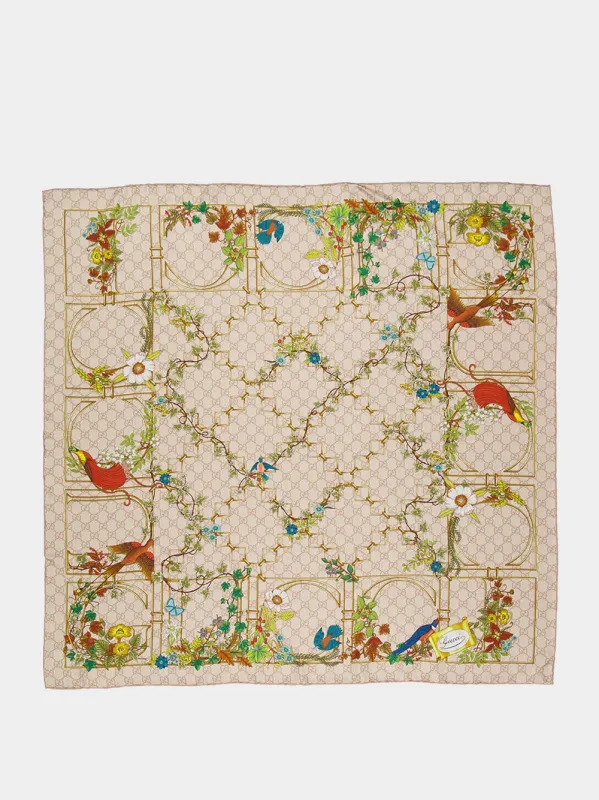 Ivory Printed Silk Carré sold by Fashion Clinic