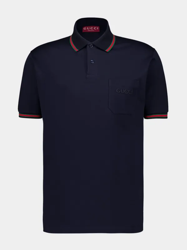 Tシャツ・カットソー GUCCI SS25 KNIT POLO (819225 XKEJV 4060) Gucci Knit Polo 819225.XKEJV-4060 INK GREEN RED | IlDuomo