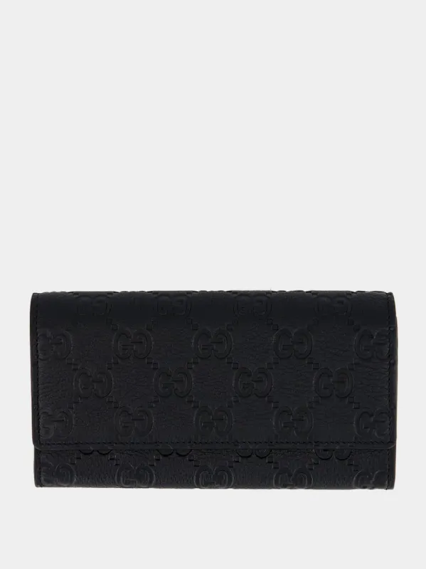 Black GG Emblem Continental Wallet sold by Fashion Clinic