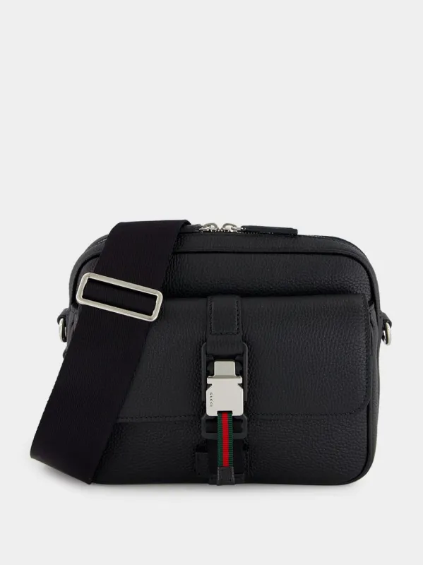 Black Small Crossbody Bag with Web made by Fashion Clinic