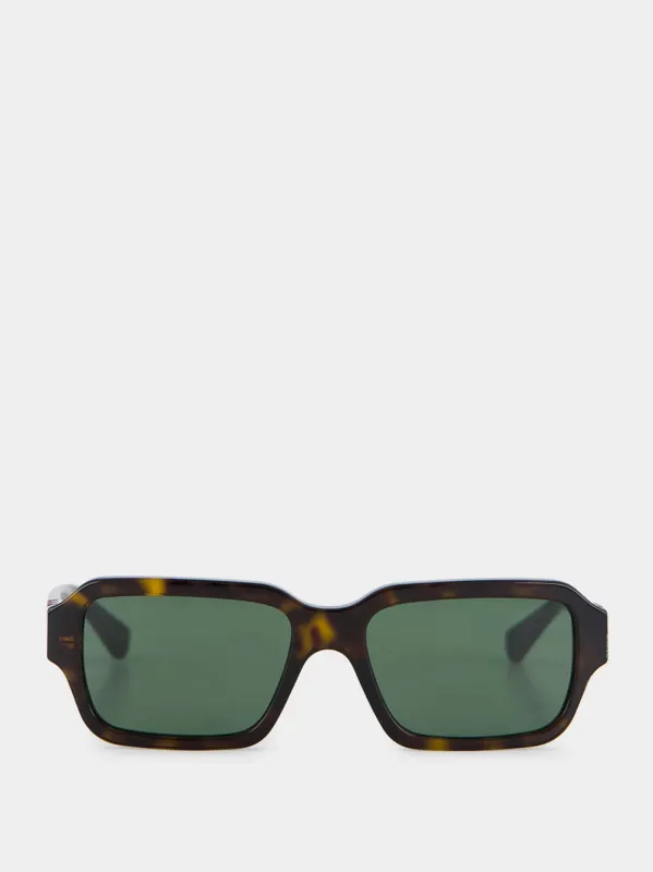 Rectangular Frame Sunglasses in Dark Brown Tortoiseshell sold by Fashion Clinic