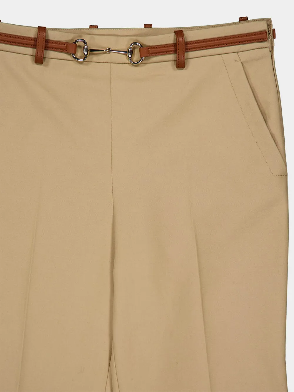 Beige Cotton Drill Pants with Horsebit sold by Fashion Clinic product image thumbnail 3