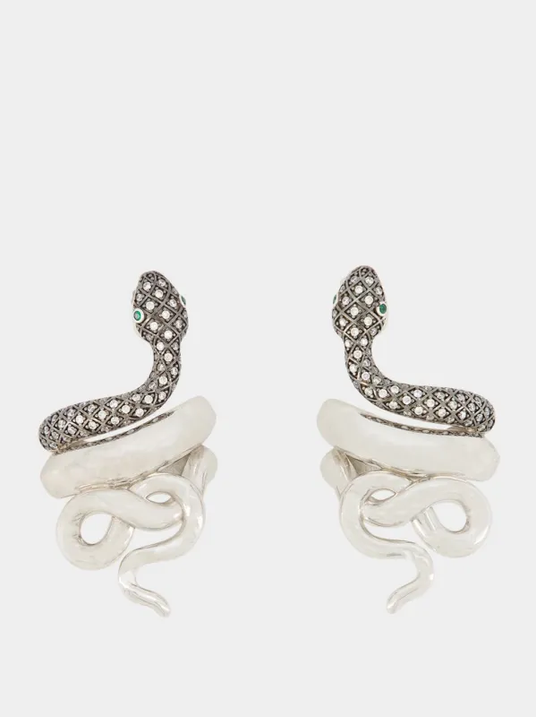 Platinum-Plated Snake Earrings sold by Fashion Clinic