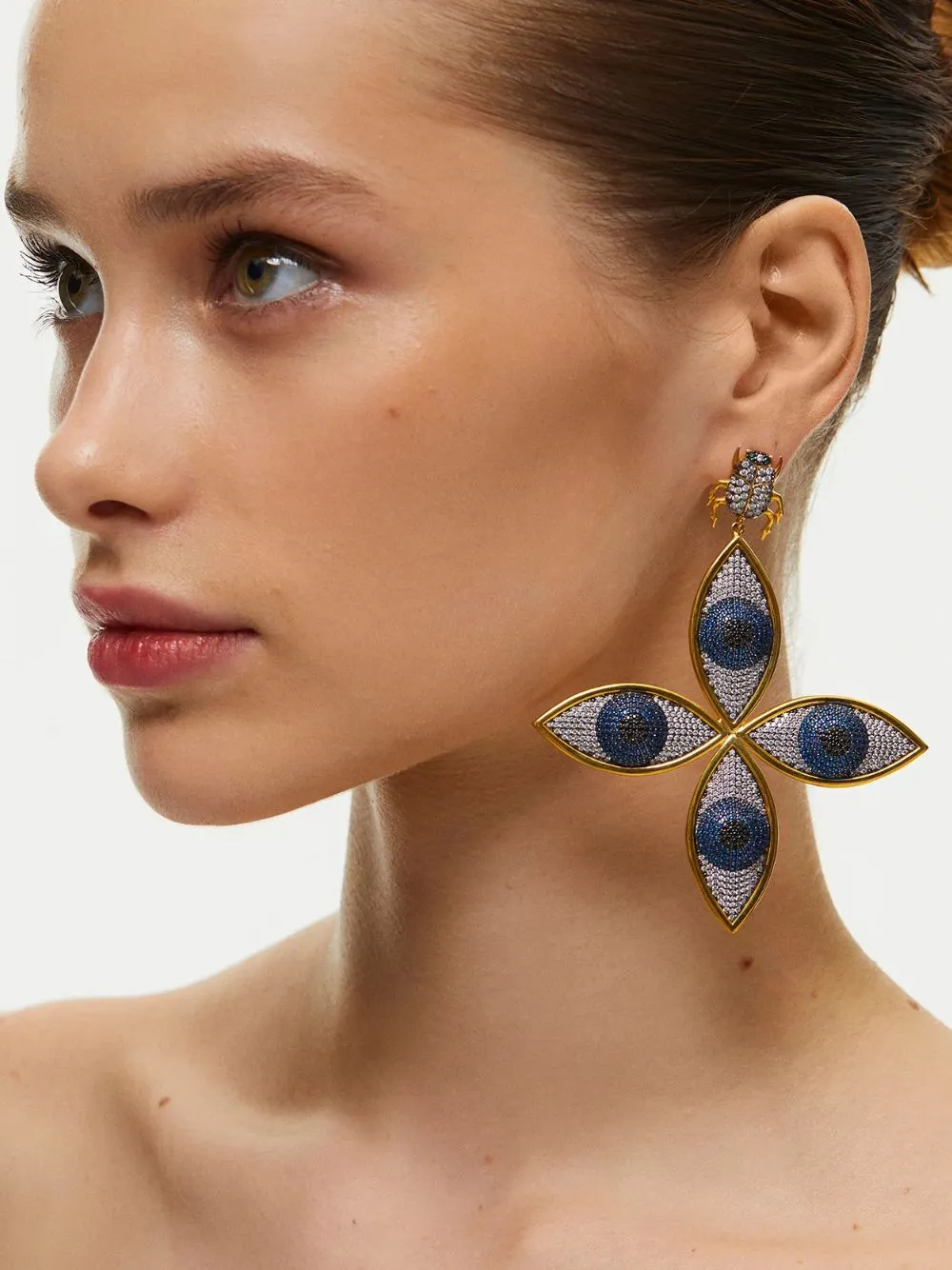 Crystal and Navy Scarab Horus Earrings sold by Fashion Clinic product image thumbnail 2