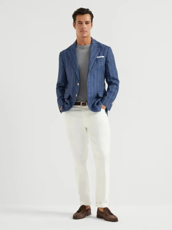 White Lightweight Denim Five-Pocket Trousers sold by Fashion Clinic