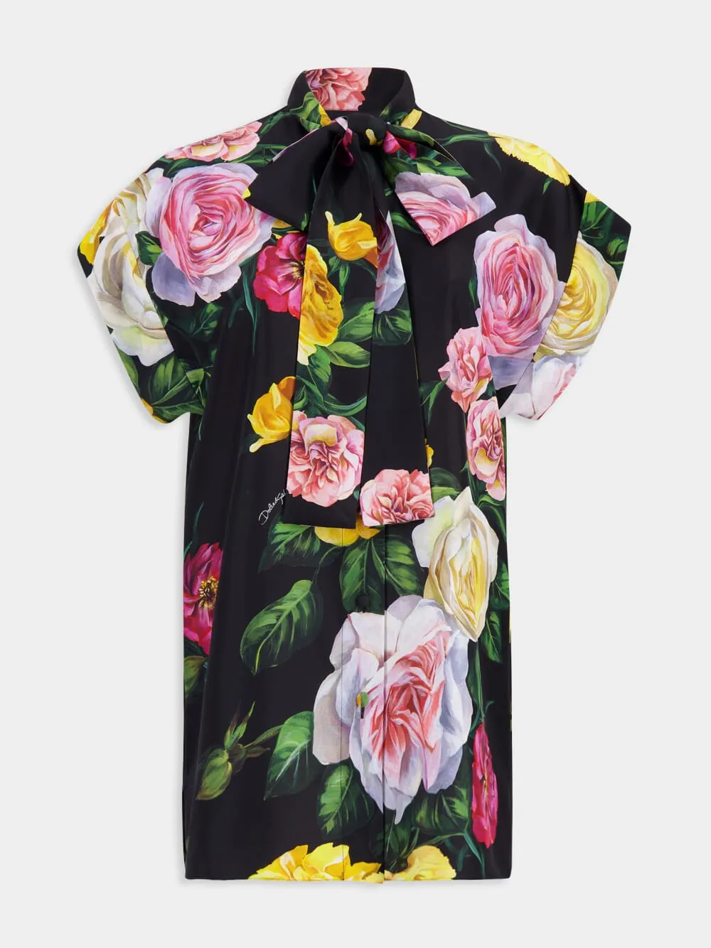 Black Silk Shirt with Peony & Rose Print sold by Fashion Clinic product image thumbnail 2
