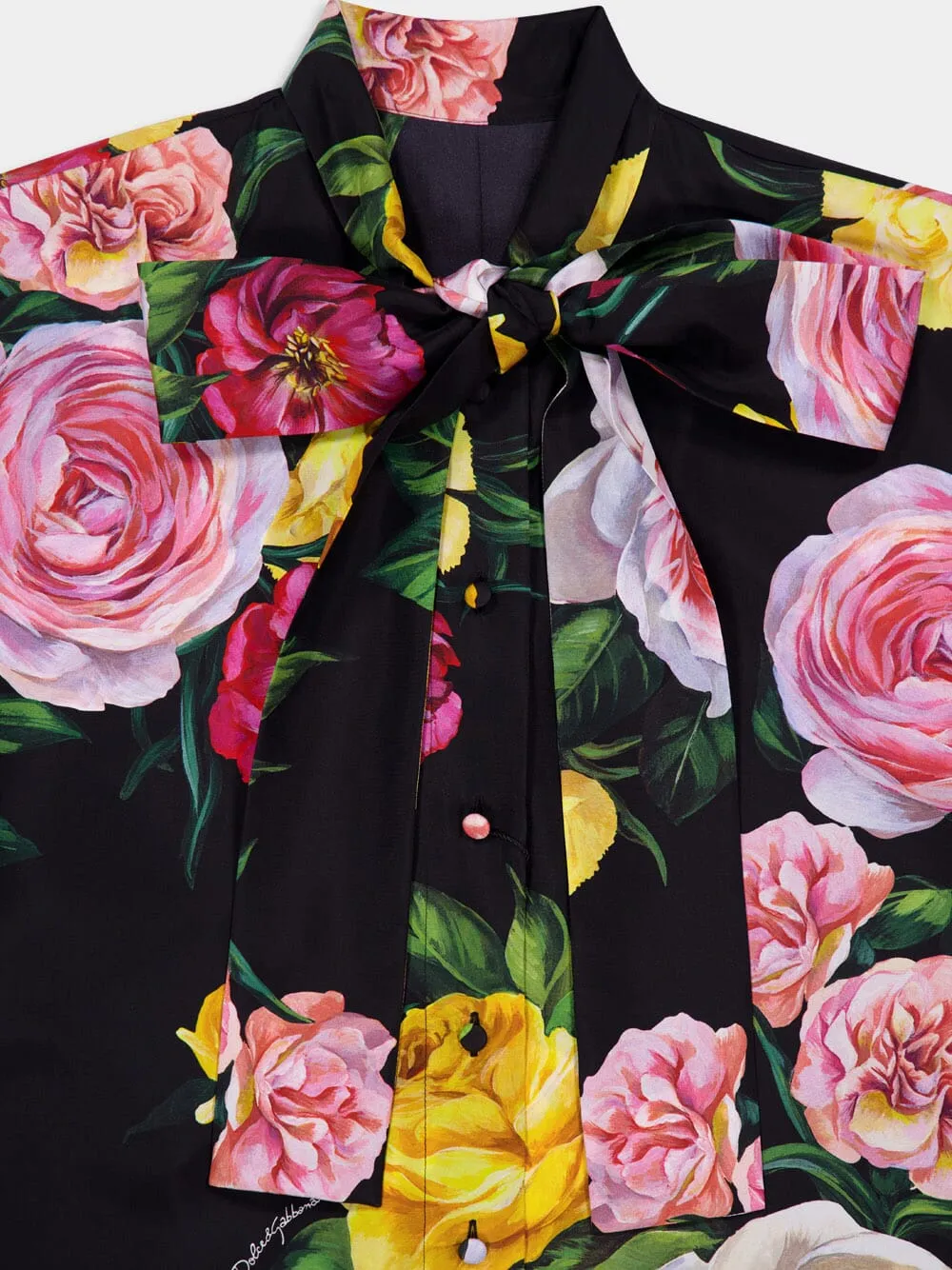 Black Silk Shirt with Peony & Rose Print sold by Fashion Clinic product image thumbnail 5