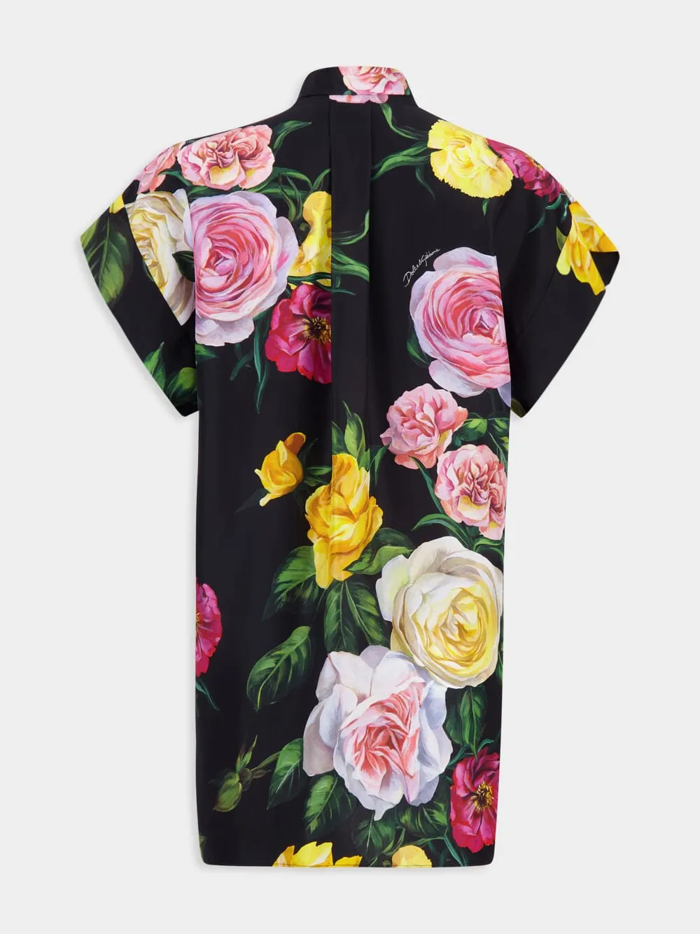 Black Silk Shirt with Peony & Rose Print sold by Fashion Clinic product image thumbnail 4
