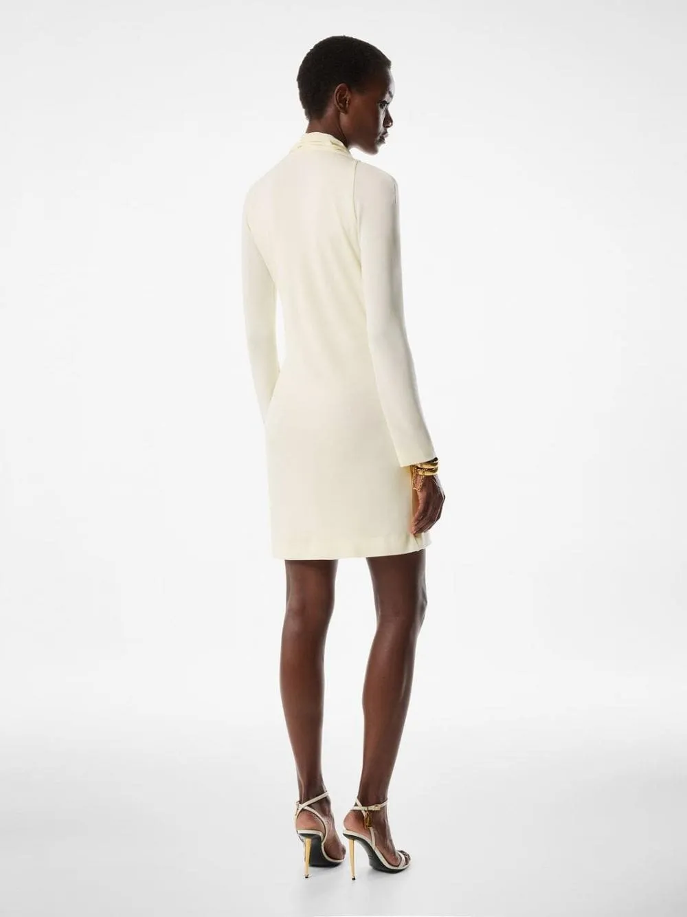 Ivory V-Neck Long Sleeve Cocktail Dress sold by Fashion Clinic product image thumbnail 3