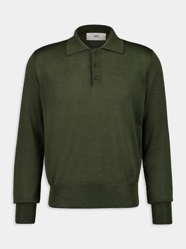 Loden Green Long-Sleeve Wool Silk Polo sold by Fashion Clinic