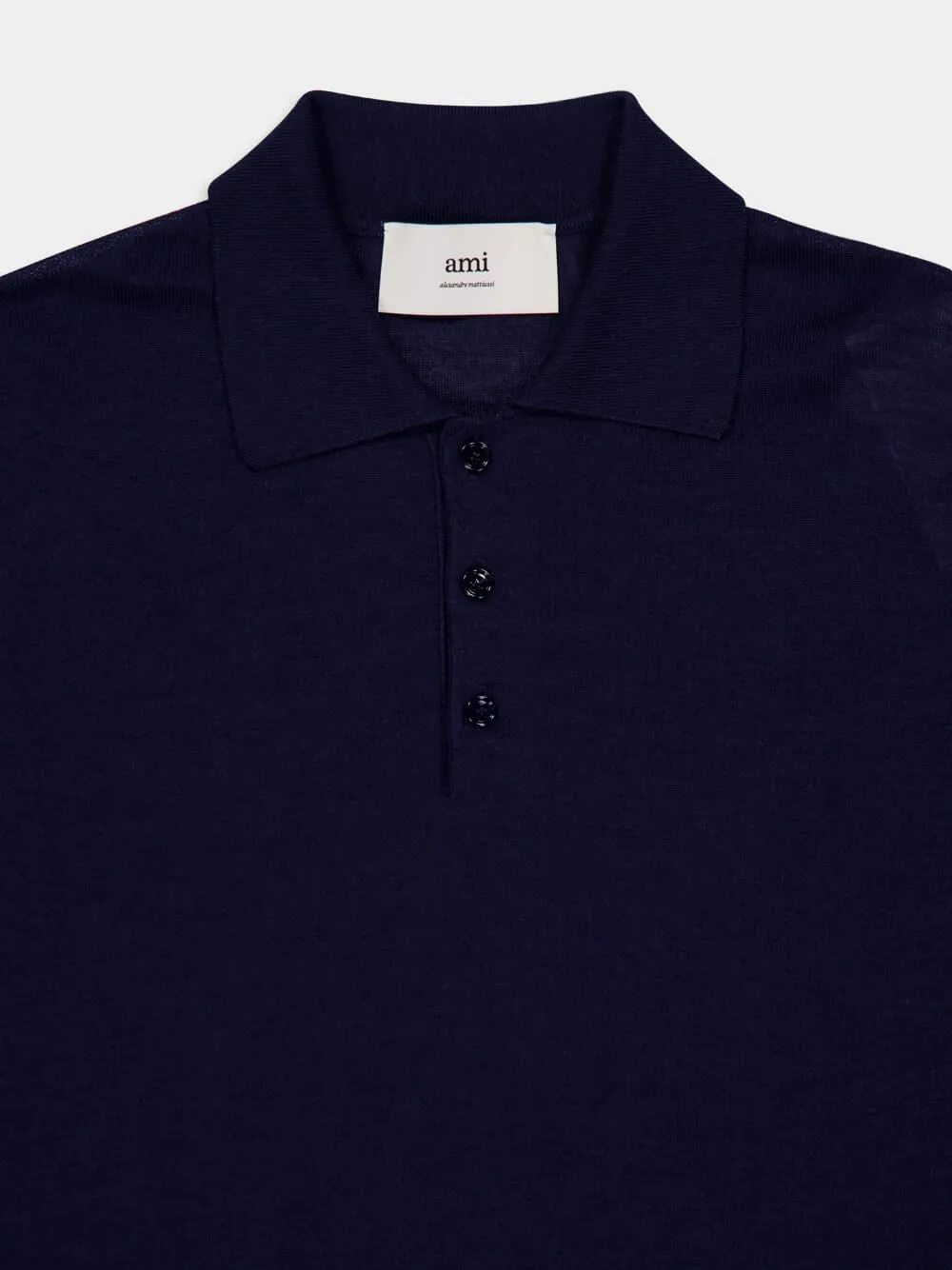 Navy Blue Long-Sleeve Wool Silk Polo sold by Fashion Clinic product image thumbnail 3